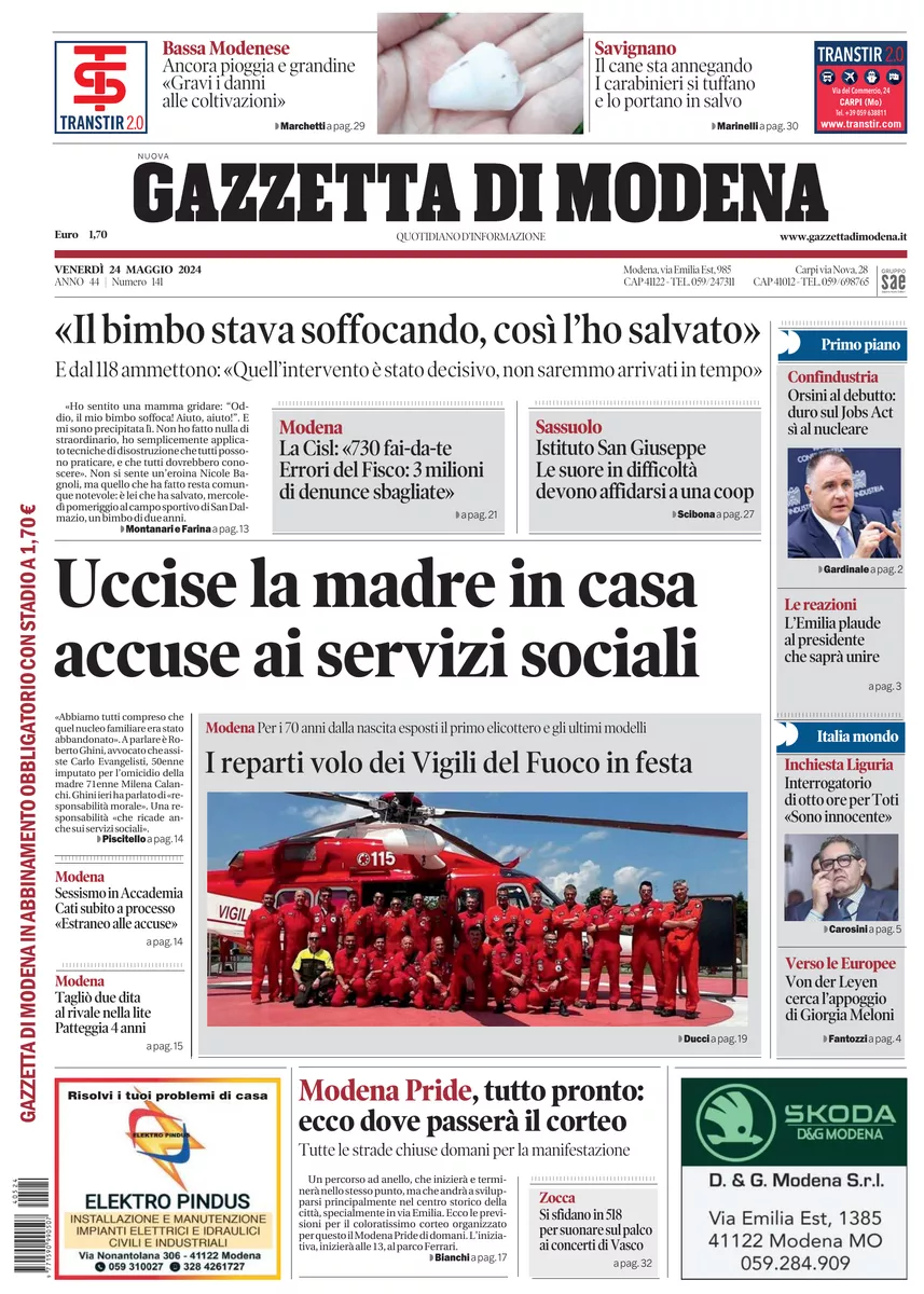 Prima-pagina-gazzetta di modena-oggi-edizione-del-2024-05-24